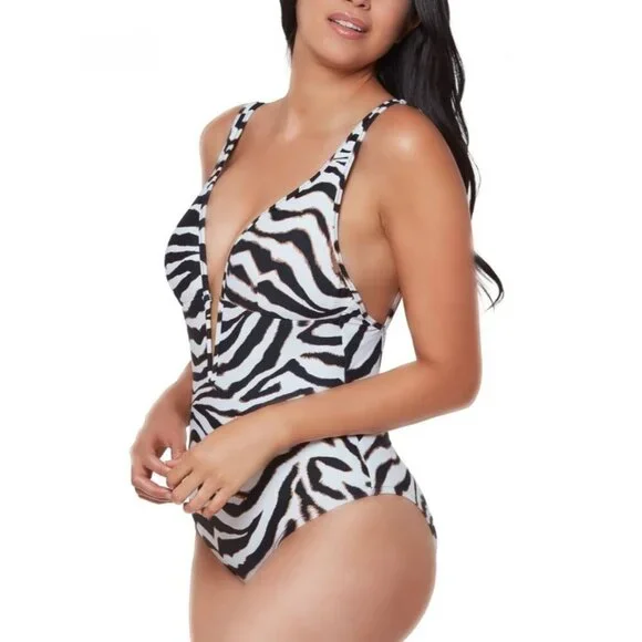 Bar III Women’s Animal Printed V-Neck One-Piece Swimsuit Size M